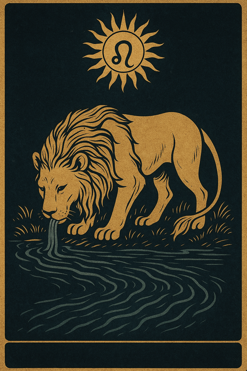 León bebiendo del río bajo el signo de Leo