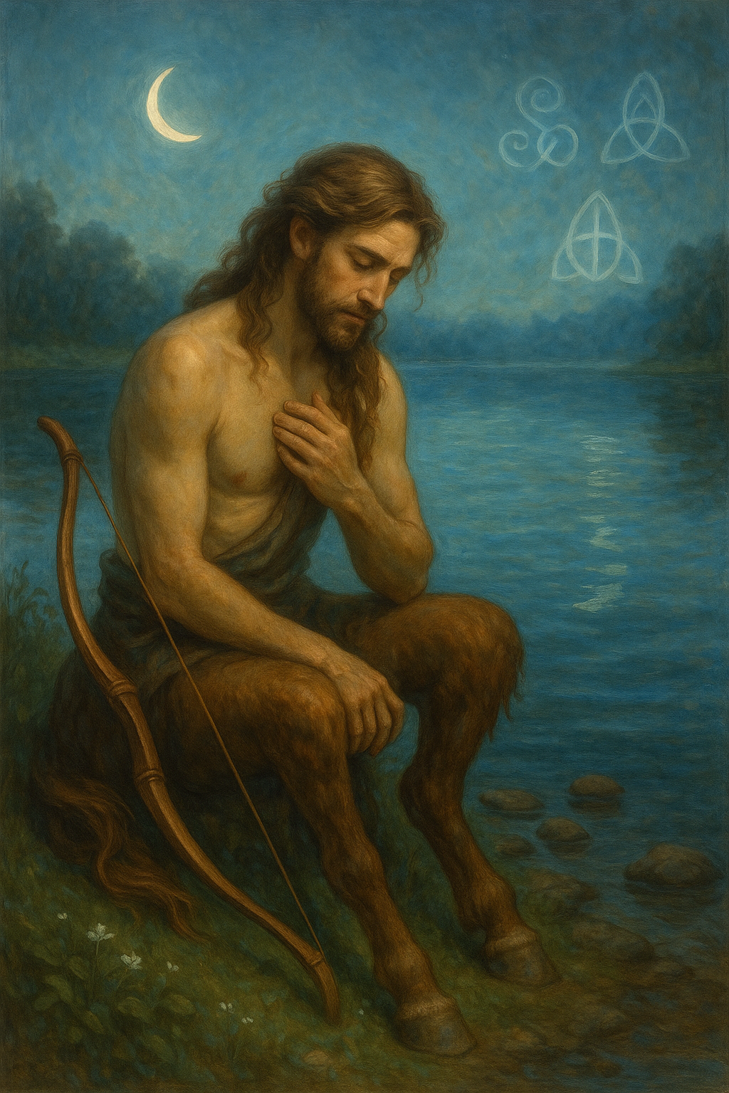 Sagitario sentado junto al lago sagrado