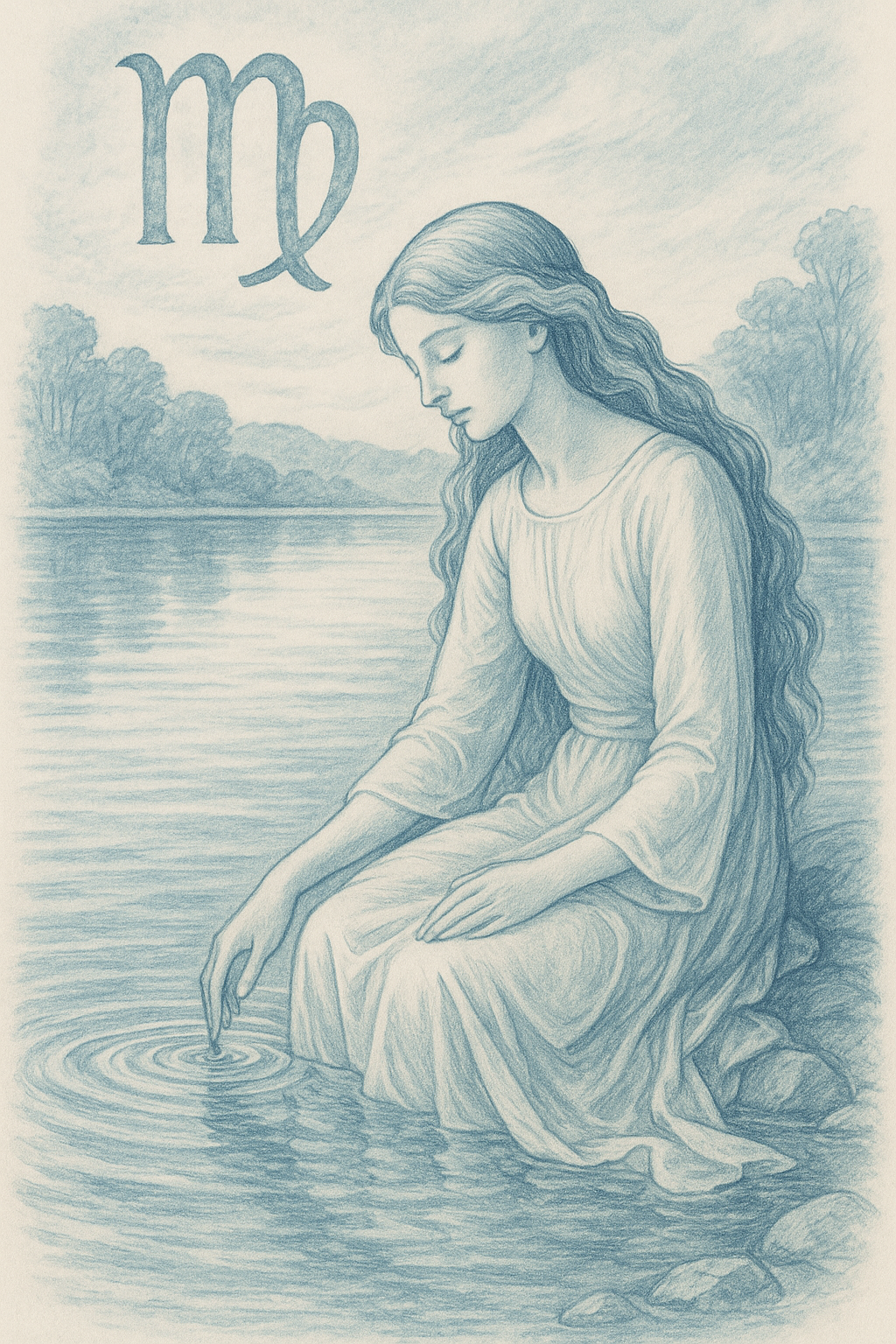 Virgo en Agua — Inocencia que flota en el lago sagrado